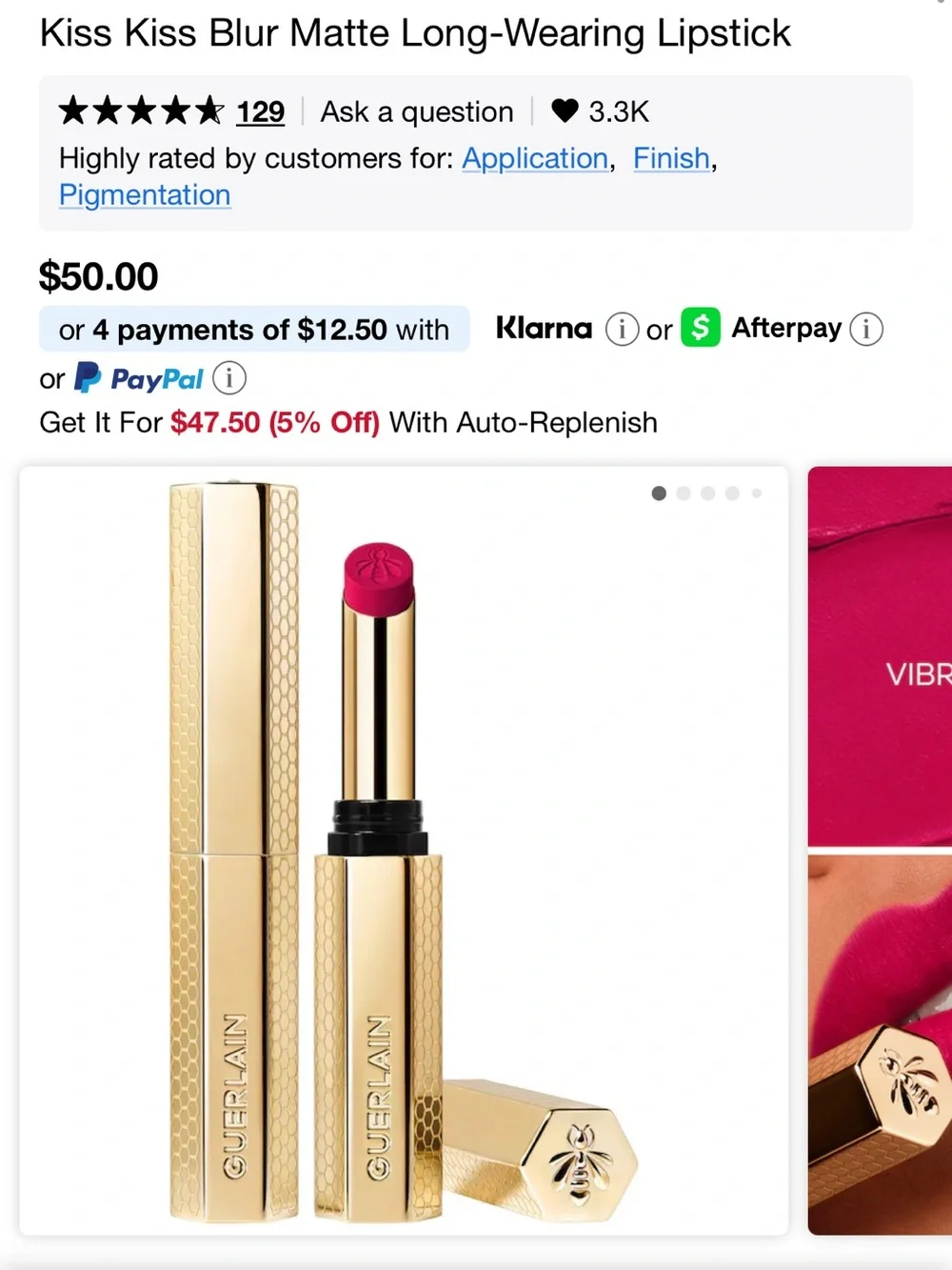 GUERLAIN Kiss Kiss Blur Matte Long-Wearing Lipstick 391 vibrant rose